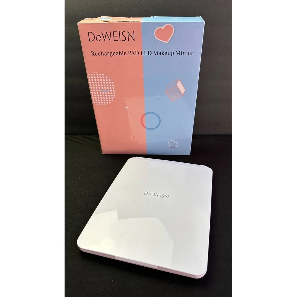 DeWeisn LED Travel Makeup Mirror USB Rechargeable Folding White Dimmable Boxed‎